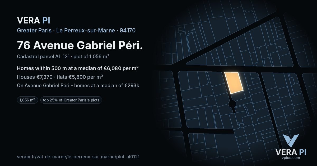76 Avenue Gabriel Péri, Le Perreux-sur-Marne at night – the plot lit, the parcels around coloured by the prices near them