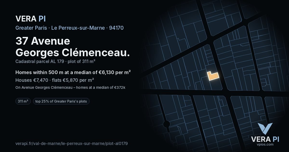 37 Avenue Georges Clémenceau, Le Perreux-sur-Marne at night – the plot lit, the parcels around coloured by the prices near them