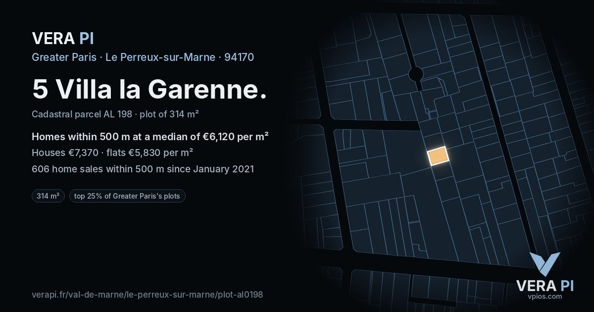 5 Villa la Garenne, Le Perreux-sur-Marne at night – the plot lit, the parcels around coloured by the prices near them