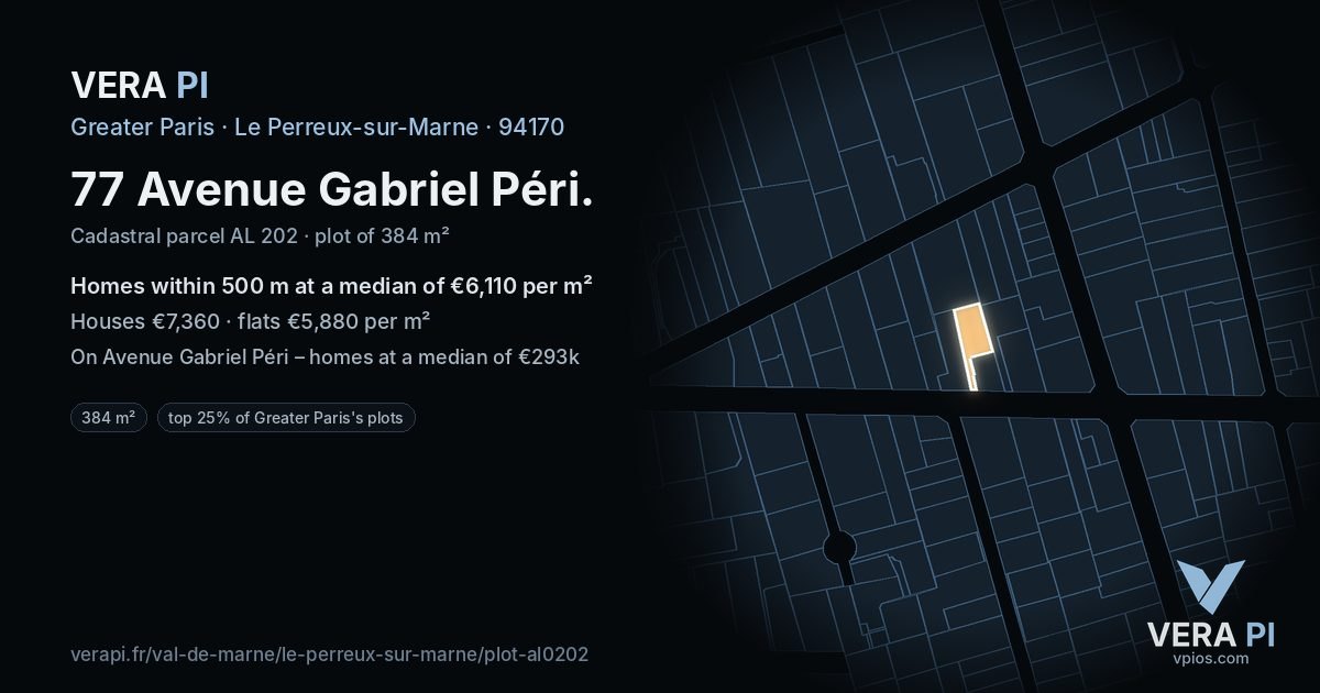 77 Avenue Gabriel Péri, Le Perreux-sur-Marne at night – the plot lit, the parcels around coloured by the prices near them