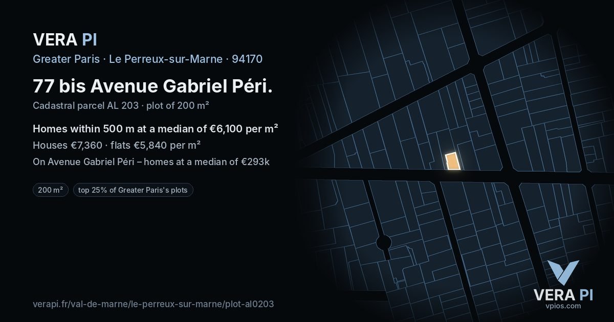 77 bis Avenue Gabriel Péri, Le Perreux-sur-Marne at night – the plot lit, the parcels around coloured by the prices near them