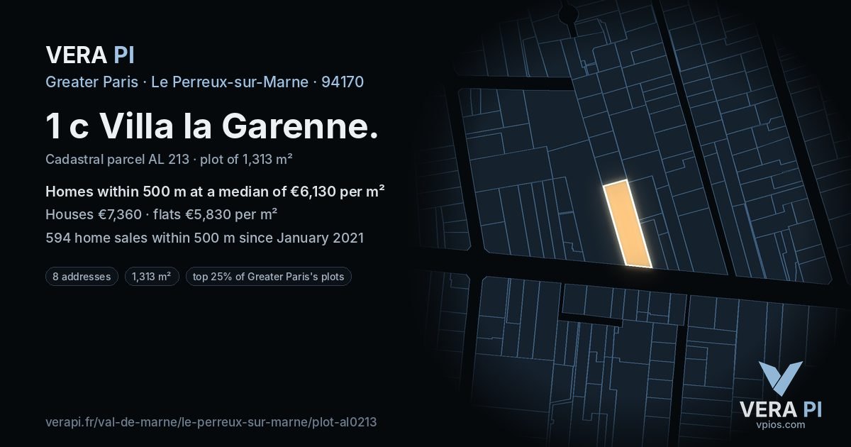 1 c Villa la Garenne, Le Perreux-sur-Marne at night – the plot lit, the parcels around coloured by the prices near them
