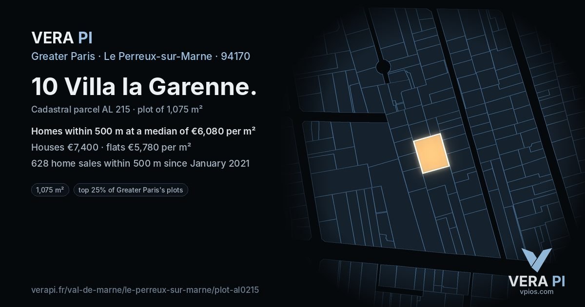 10 Villa la Garenne, Le Perreux-sur-Marne at night – the plot lit, the parcels around coloured by the prices near them