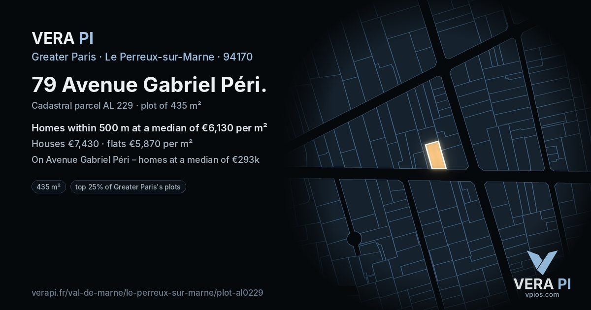 79 Avenue Gabriel Péri, Le Perreux-sur-Marne at night – the plot lit, the parcels around coloured by the prices near them