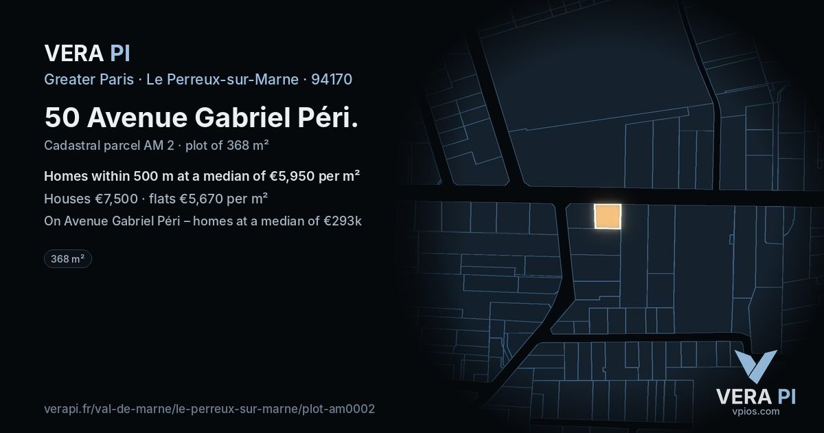 50 Avenue Gabriel Péri, Le Perreux-sur-Marne at night – the plot lit, the parcels around coloured by the prices near them