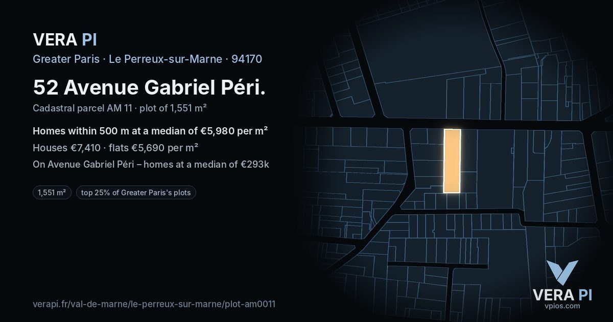 52 Avenue Gabriel Péri, Le Perreux-sur-Marne at night – the plot lit, the parcels around coloured by the prices near them