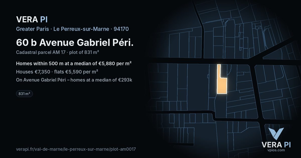 60 b Avenue Gabriel Péri, Le Perreux-sur-Marne at night – the plot lit, the parcels around coloured by the prices near them