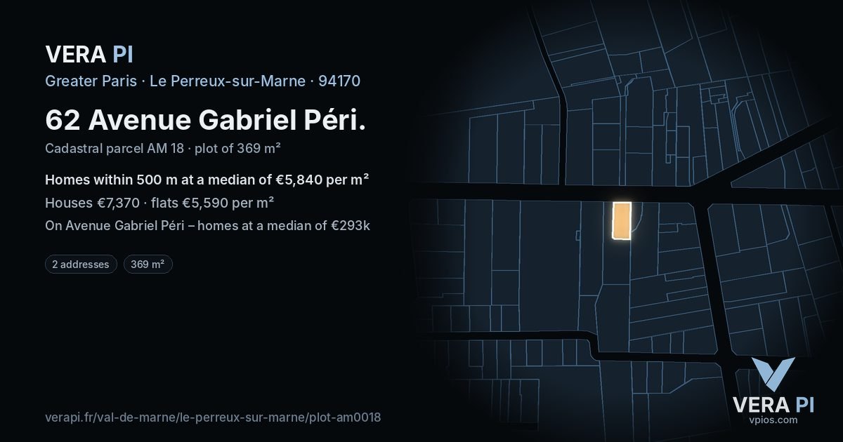 62 Avenue Gabriel Péri, Le Perreux-sur-Marne at night – the plot lit, the parcels around coloured by the prices near them