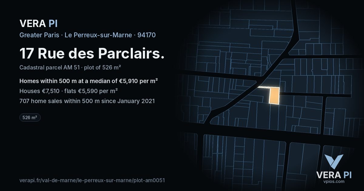 17 Rue des Parclairs, Le Perreux-sur-Marne at night – the plot lit, the parcels around coloured by the prices near them