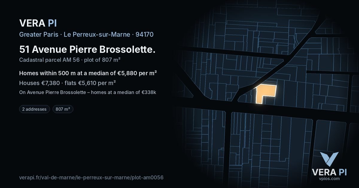 51 Avenue Pierre Brossolette, Le Perreux-sur-Marne at night – the plot lit, the parcels around coloured by the prices near them