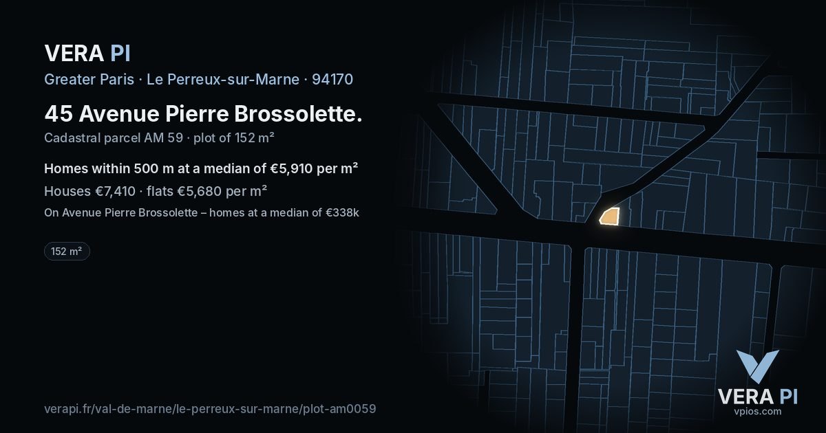 45 Avenue Pierre Brossolette, Le Perreux-sur-Marne at night – the plot lit, the parcels around coloured by the prices near them