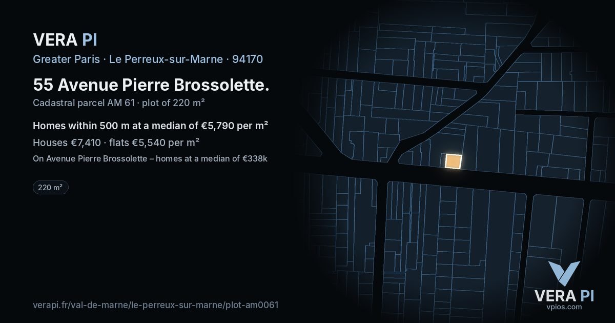55 Avenue Pierre Brossolette, Le Perreux-sur-Marne at night – the plot lit, the parcels around coloured by the prices near them