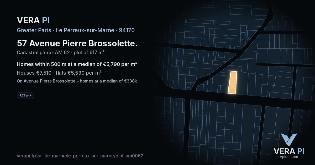 57 Avenue Pierre Brossolette, Le Perreux-sur-Marne at night – the plot lit, the parcels around coloured by the prices near them