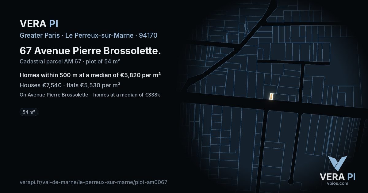 67 Avenue Pierre Brossolette, Le Perreux-sur-Marne at night – the plot lit, the parcels around coloured by the prices near them