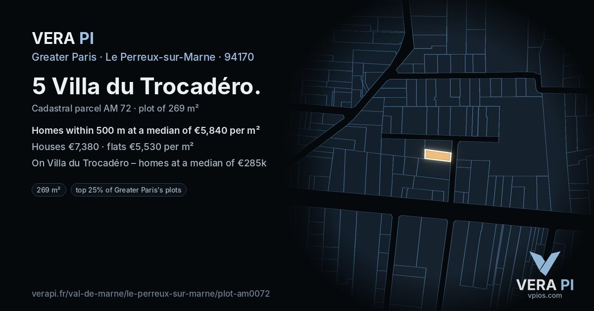 5 Villa du Trocadéro, Le Perreux-sur-Marne at night – the plot lit, the parcels around coloured by the prices near them
