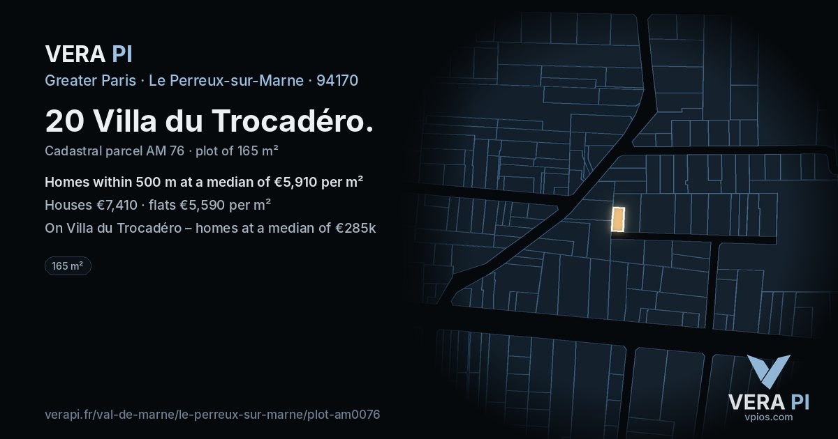 20 Villa du Trocadéro, Le Perreux-sur-Marne at night – the plot lit, the parcels around coloured by the prices near them