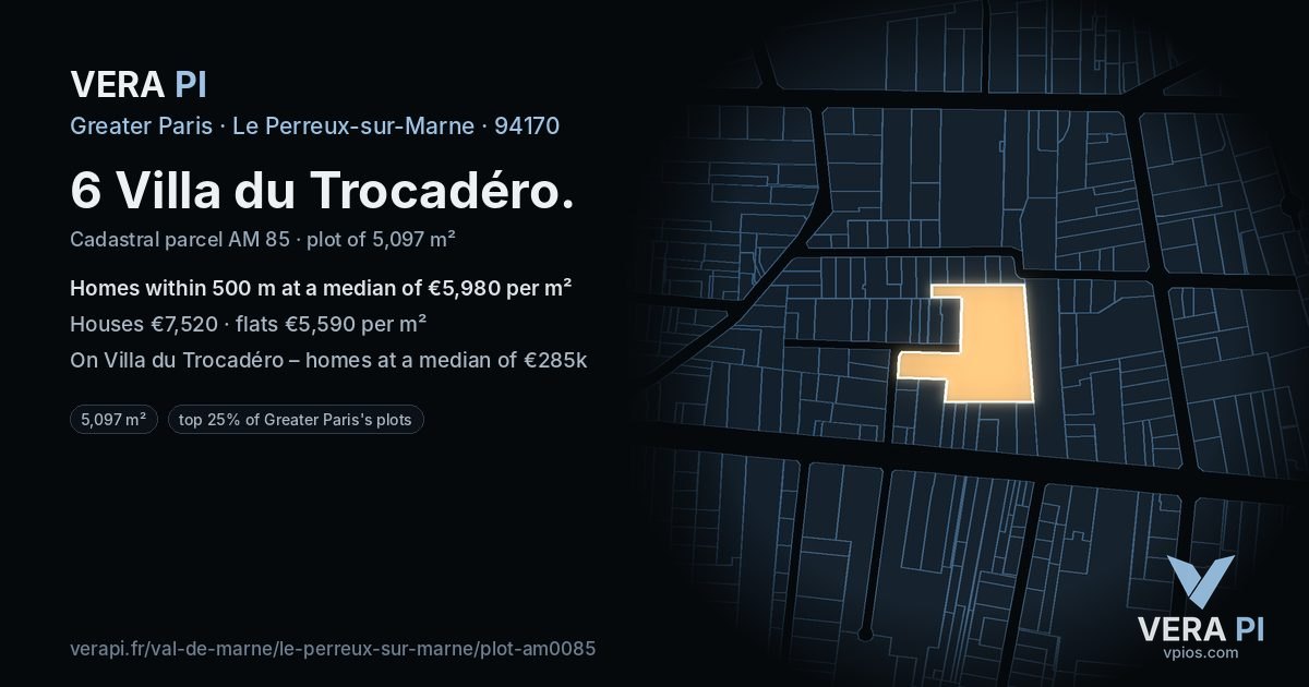 6 Villa du Trocadéro, Le Perreux-sur-Marne at night – the plot lit, the parcels around coloured by the prices near them