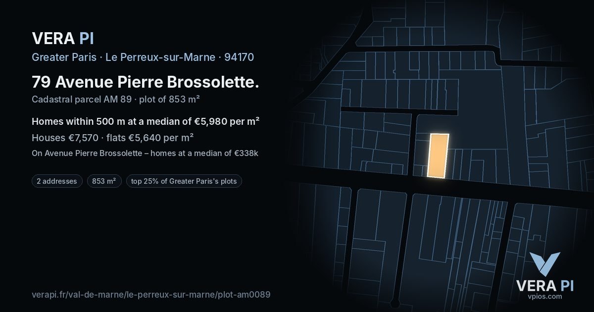 79 Avenue Pierre Brossolette, Le Perreux-sur-Marne at night – the plot lit, the parcels around coloured by the prices near them