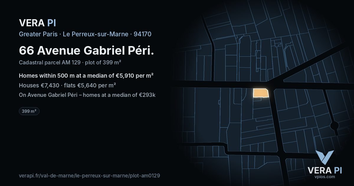 66 Avenue Gabriel Péri, Le Perreux-sur-Marne at night – the plot lit, the parcels around coloured by the prices near them