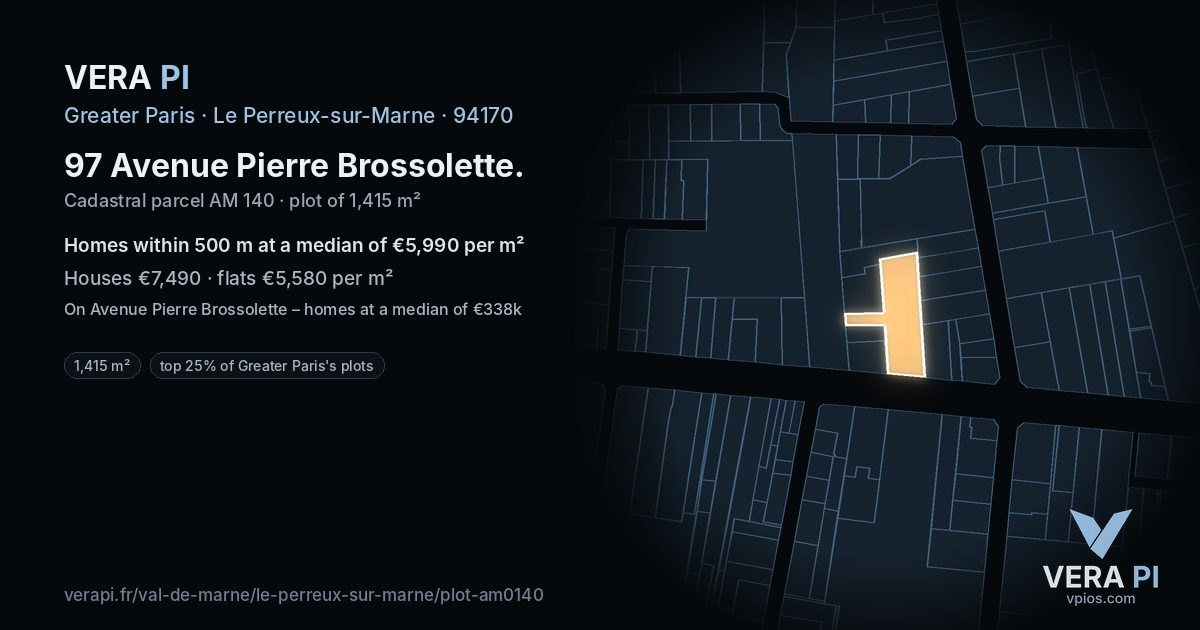 97 Avenue Pierre Brossolette, Le Perreux-sur-Marne at night – the plot lit, the parcels around coloured by the prices near them