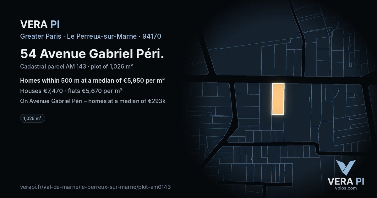 54 Avenue Gabriel Péri, Le Perreux-sur-Marne at night – the plot lit, the parcels around coloured by the prices near them