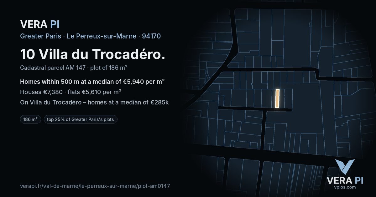 10 Villa du Trocadéro, Le Perreux-sur-Marne at night – the plot lit, the parcels around coloured by the prices near them