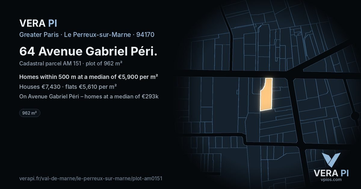 64 Avenue Gabriel Péri, Le Perreux-sur-Marne at night – the plot lit, the parcels around coloured by the prices near them