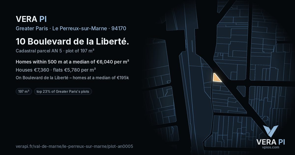 10 Boulevard de la Liberté, Le Perreux-sur-Marne at night – the plot lit, the parcels around coloured by the prices near them
