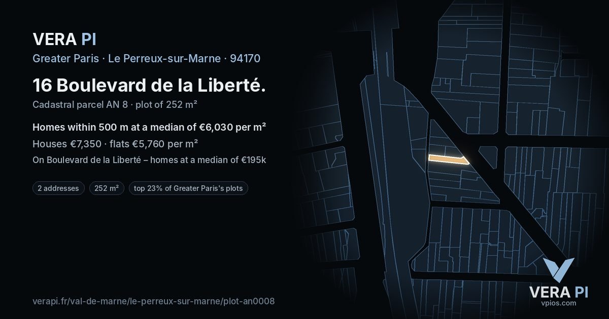 16 Boulevard de la Liberté, Le Perreux-sur-Marne at night – the plot lit, the parcels around coloured by the prices near them