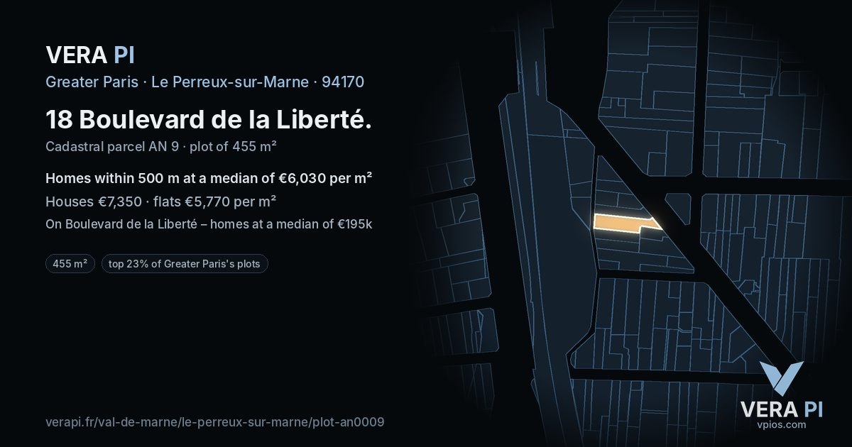 18 Boulevard de la Liberté, Le Perreux-sur-Marne at night – the plot lit, the parcels around coloured by the prices near them