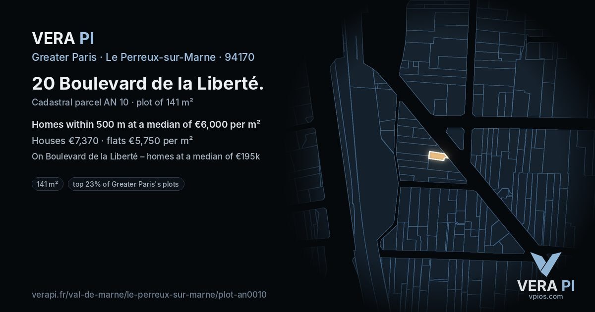 20 Boulevard de la Liberté, Le Perreux-sur-Marne at night – the plot lit, the parcels around coloured by the prices near them