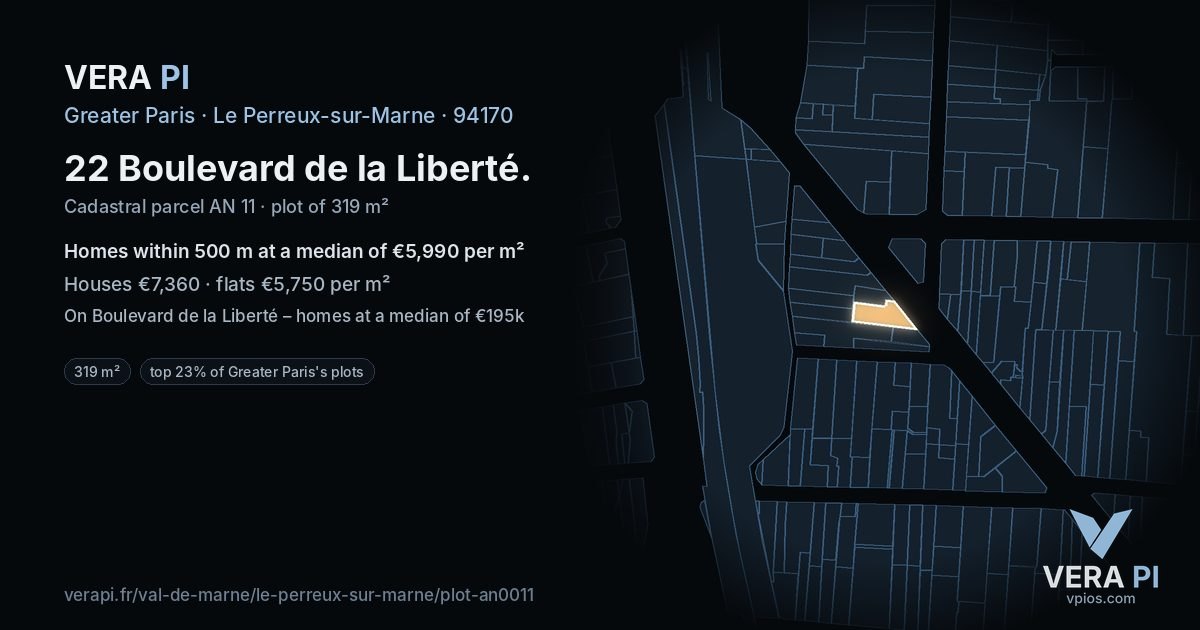 22 Boulevard de la Liberté, Le Perreux-sur-Marne at night – the plot lit, the parcels around coloured by the prices near them