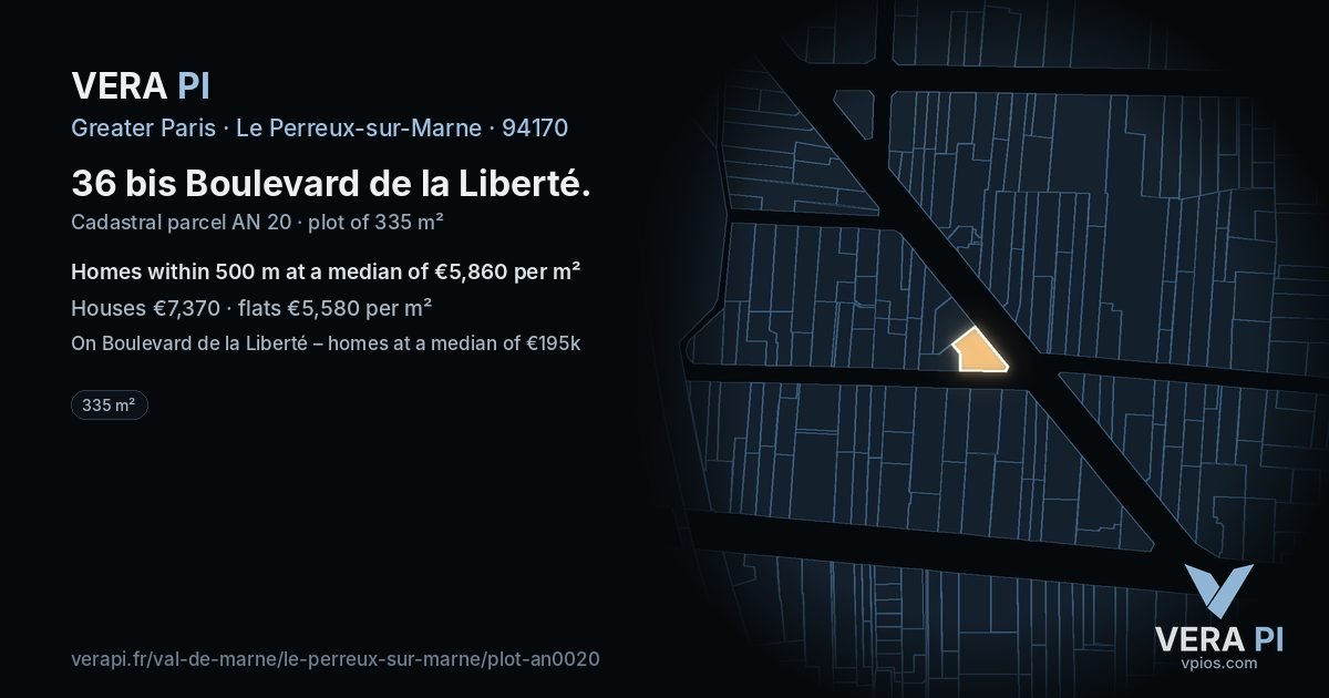 36 bis Boulevard de la Liberté, Le Perreux-sur-Marne at night – the plot lit, the parcels around coloured by the prices near them