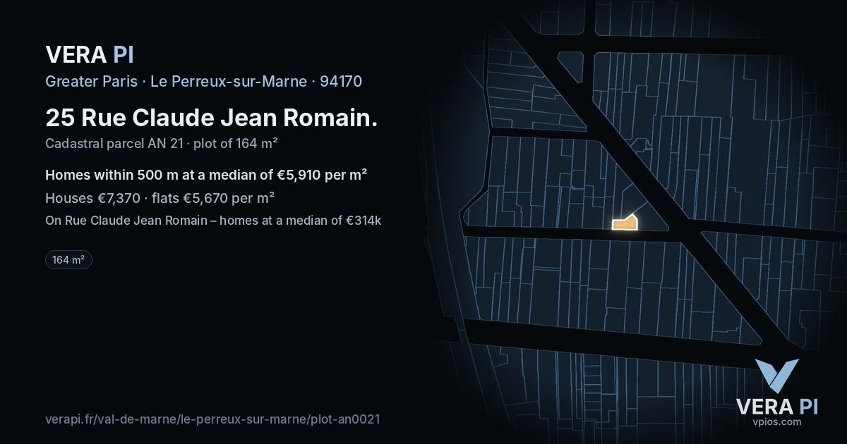 25 Rue Claude Jean Romain, Le Perreux-sur-Marne at night – the plot lit, the parcels around coloured by the prices near them