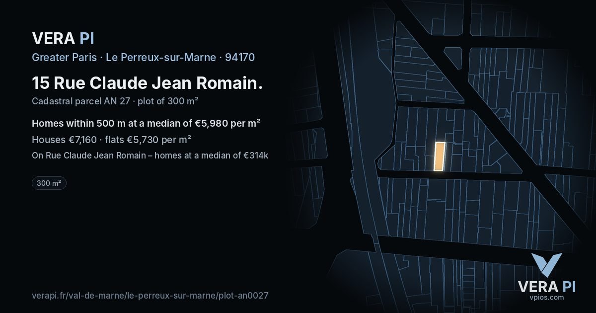 15 Rue Claude Jean Romain, Le Perreux-sur-Marne at night – the plot lit, the parcels around coloured by the prices near them