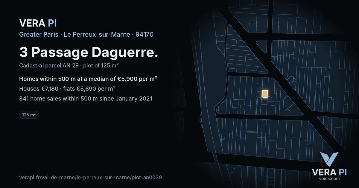 3 Passage Daguerre, Le Perreux-sur-Marne at night – the plot lit, the parcels around coloured by the prices near them