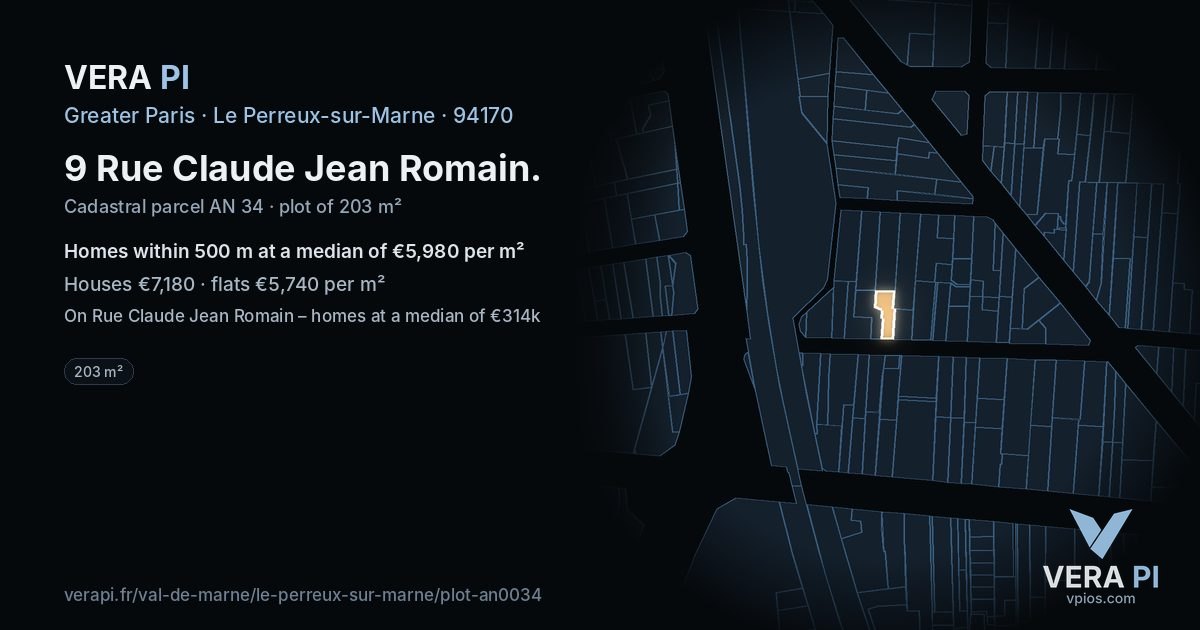 9 Rue Claude Jean Romain, Le Perreux-sur-Marne at night – the plot lit, the parcels around coloured by the prices near them