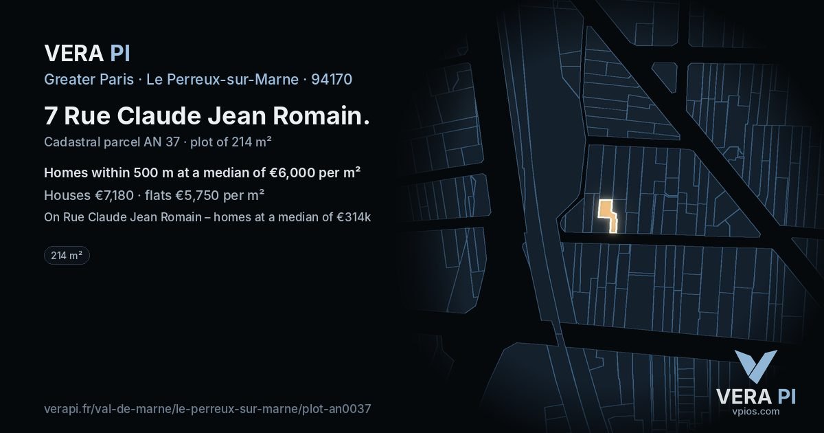 7 Rue Claude Jean Romain, Le Perreux-sur-Marne at night – the plot lit, the parcels around coloured by the prices near them
