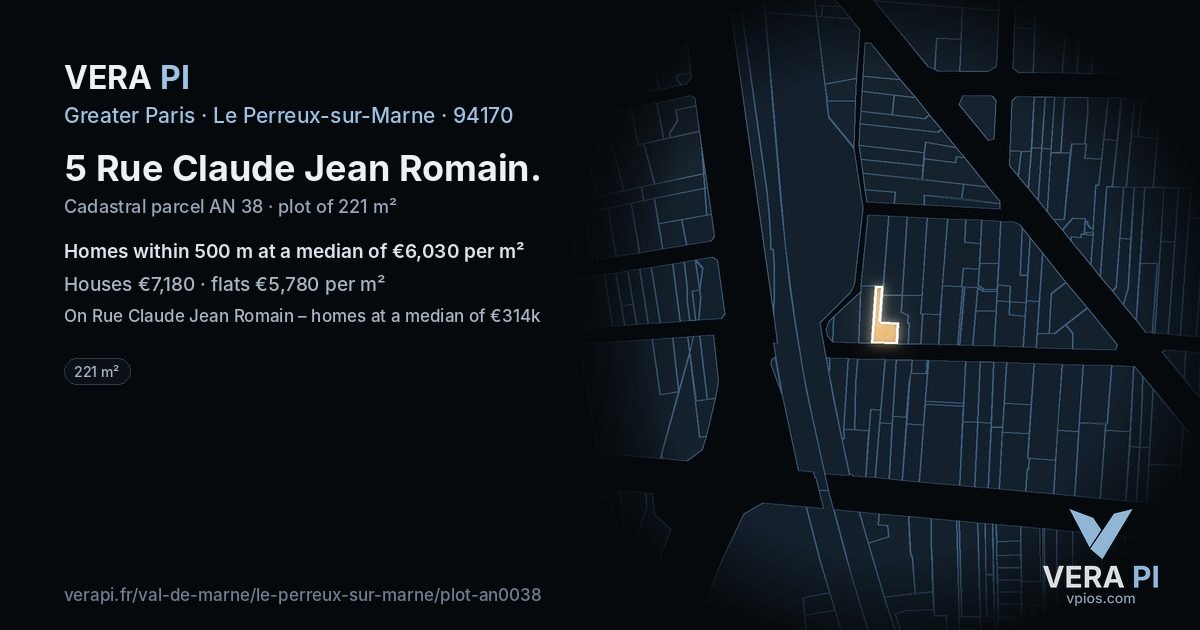 5 Rue Claude Jean Romain, Le Perreux-sur-Marne at night – the plot lit, the parcels around coloured by the prices near them