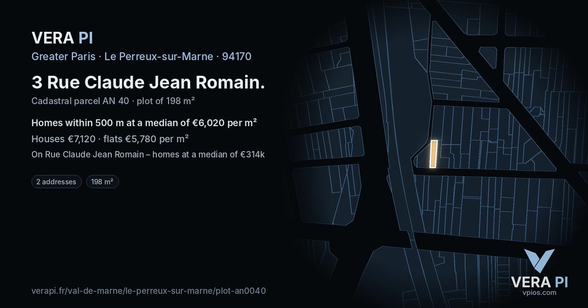 3 Rue Claude Jean Romain, Le Perreux-sur-Marne at night – the plot lit, the parcels around coloured by the prices near them