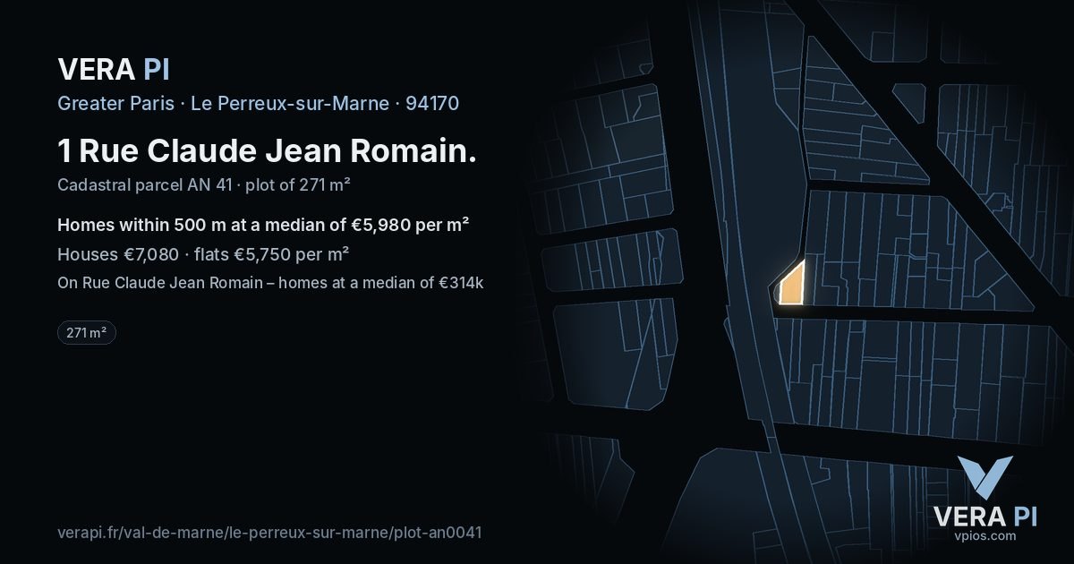 1 Rue Claude Jean Romain, Le Perreux-sur-Marne at night – the plot lit, the parcels around coloured by the prices near them