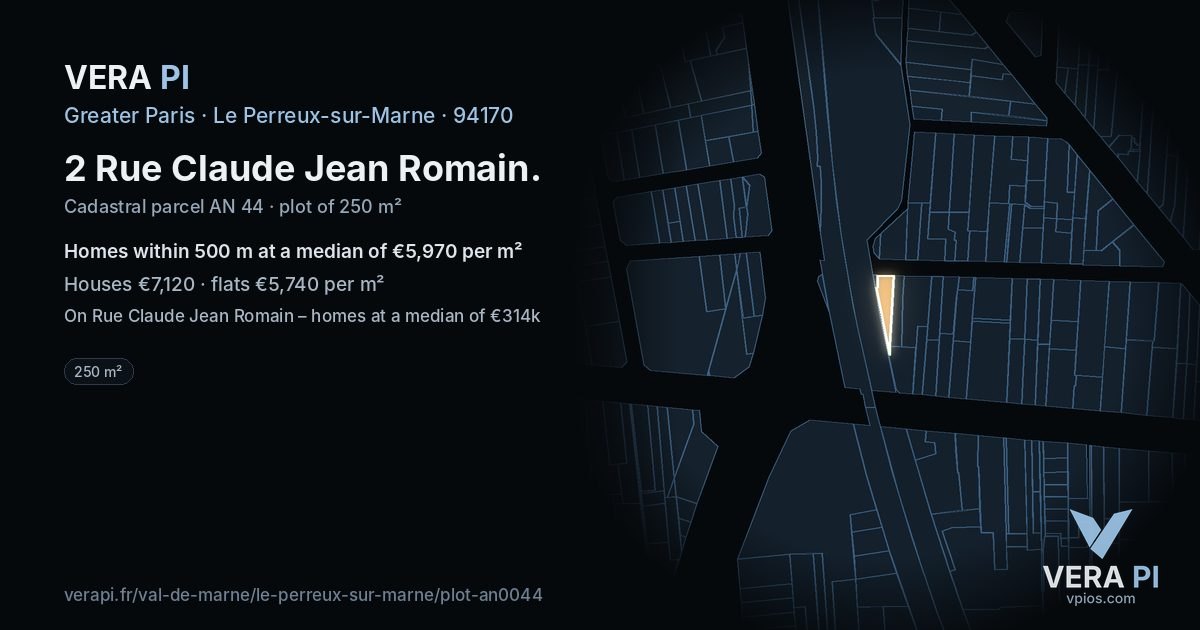2 Rue Claude Jean Romain, Le Perreux-sur-Marne at night – the plot lit, the parcels around coloured by the prices near them