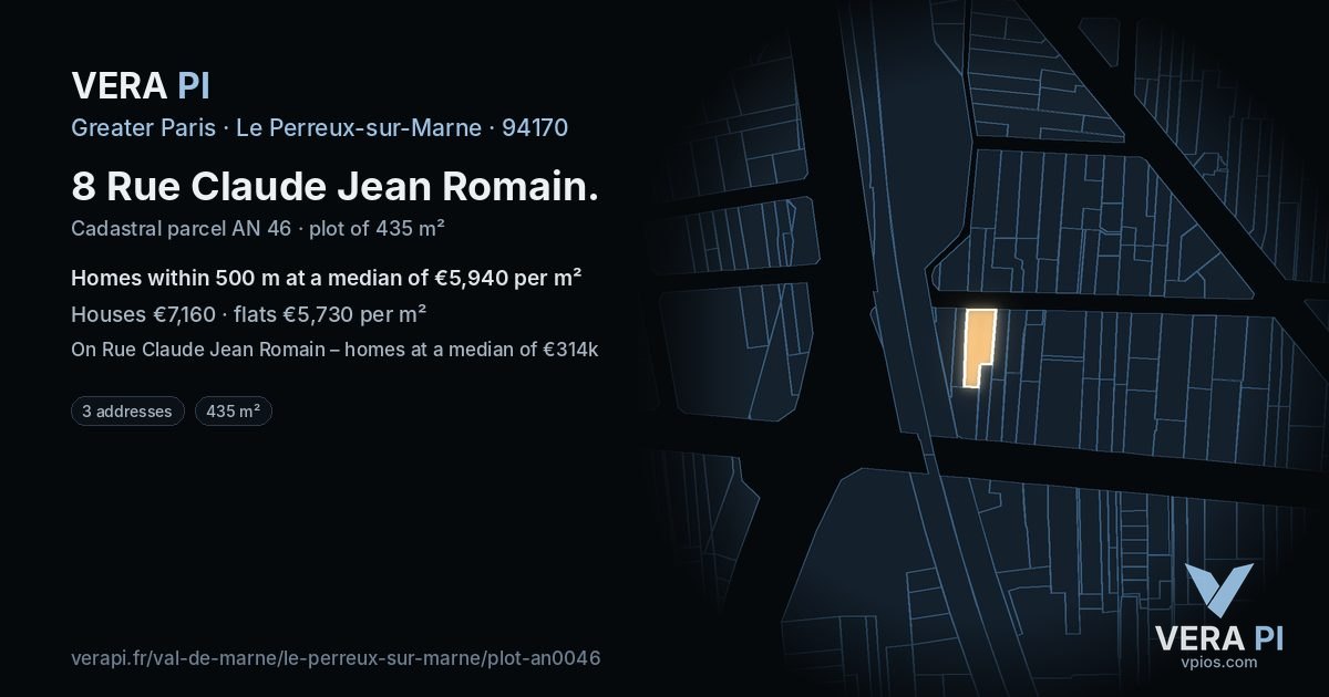 8 Rue Claude Jean Romain, Le Perreux-sur-Marne at night – the plot lit, the parcels around coloured by the prices near them