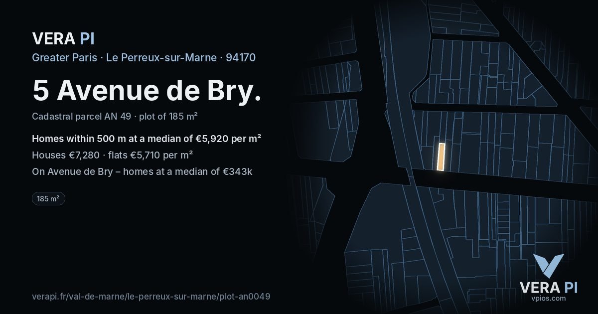 5 Avenue de Bry, Le Perreux-sur-Marne at night – the plot lit, the parcels around coloured by the prices near them