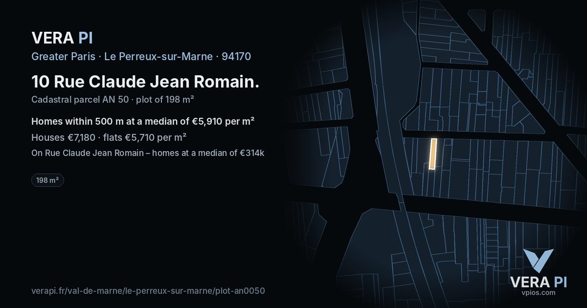 10 Rue Claude Jean Romain, Le Perreux-sur-Marne at night – the plot lit, the parcels around coloured by the prices near them
