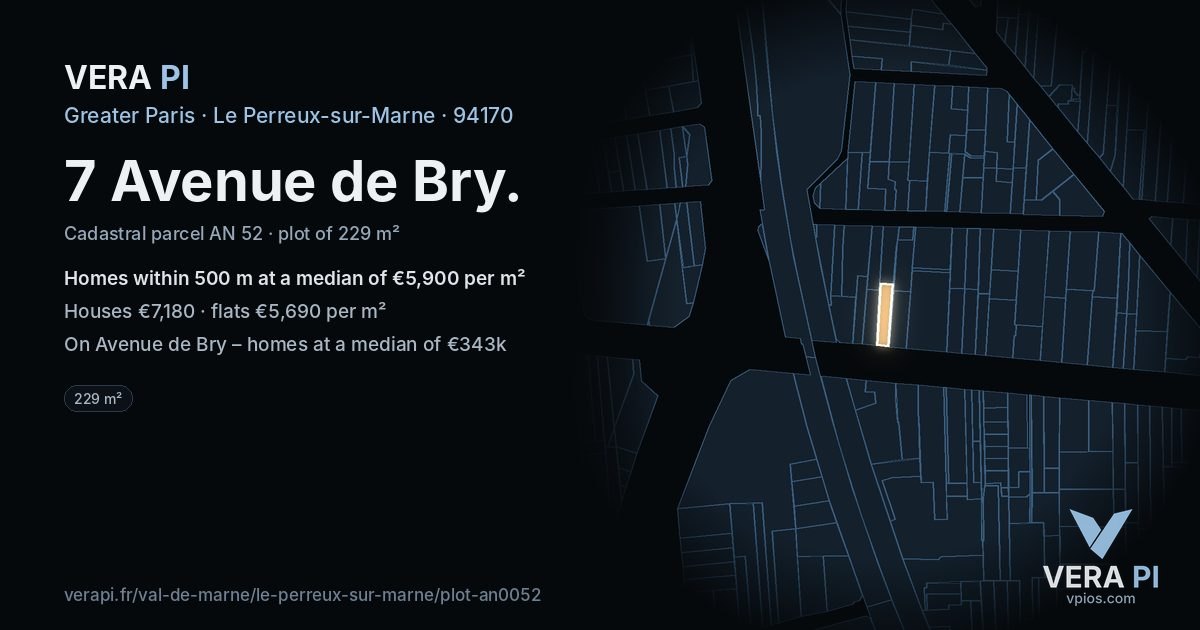 7 Avenue de Bry, Le Perreux-sur-Marne at night – the plot lit, the parcels around coloured by the prices near them