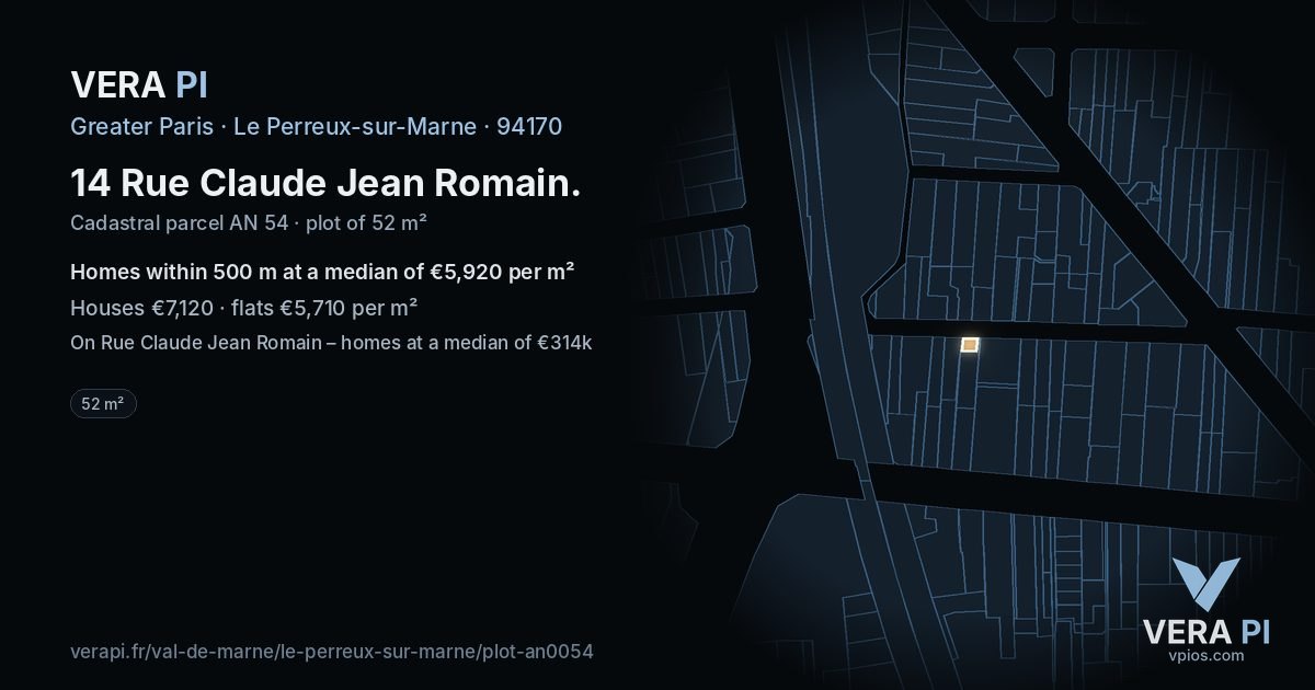 14 Rue Claude Jean Romain, Le Perreux-sur-Marne at night – the plot lit, the parcels around coloured by the prices near them