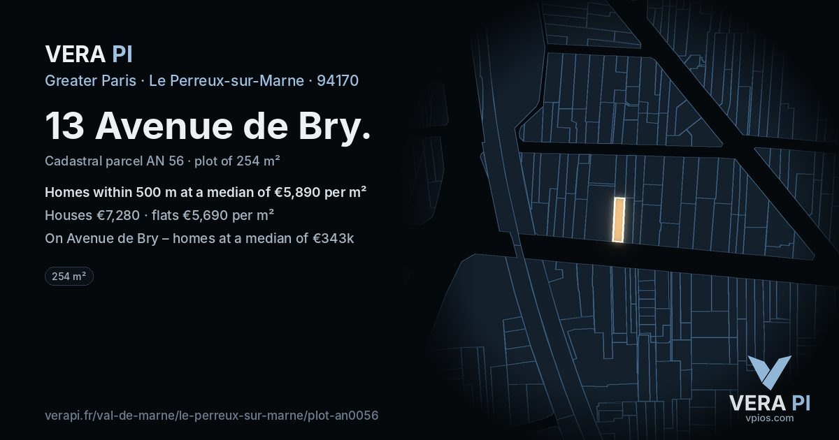 13 Avenue de Bry, Le Perreux-sur-Marne at night – the plot lit, the parcels around coloured by the prices near them
