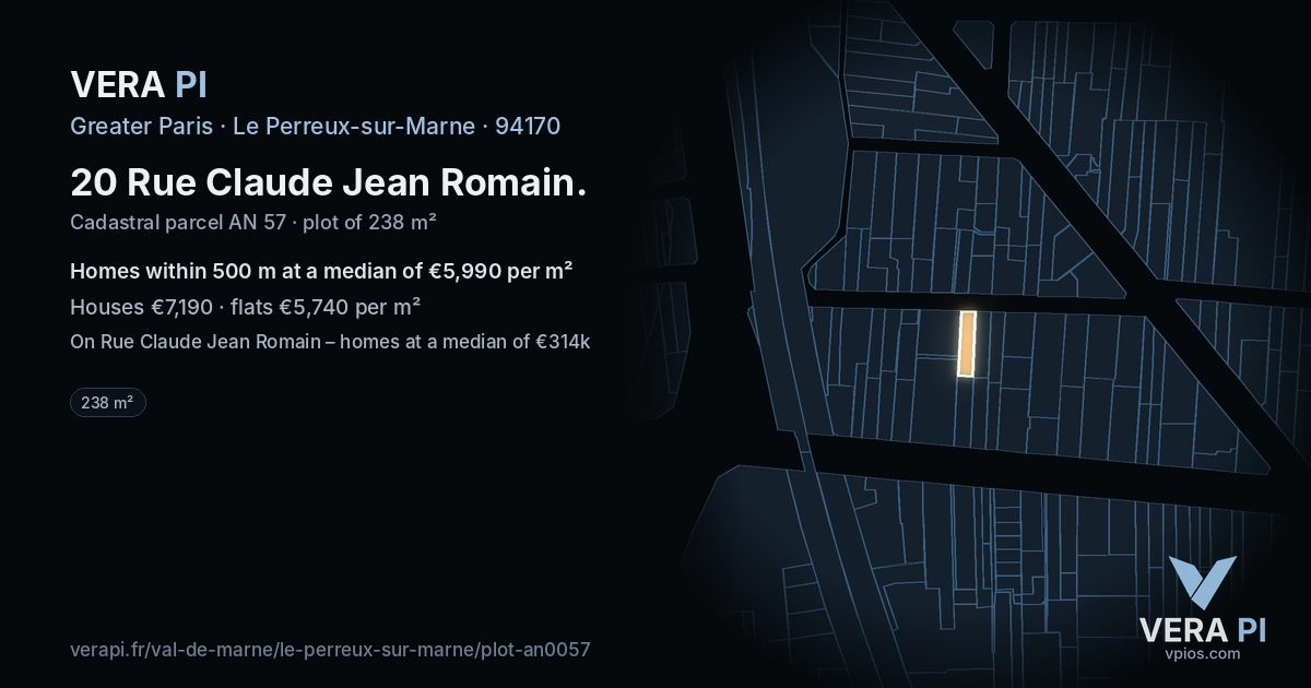 20 Rue Claude Jean Romain, Le Perreux-sur-Marne at night – the plot lit, the parcels around coloured by the prices near them