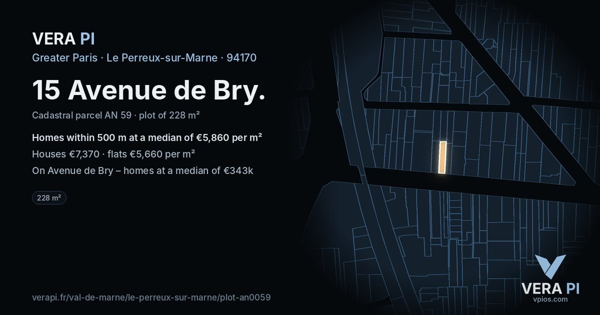 15 Avenue de Bry, Le Perreux-sur-Marne at night – the plot lit, the parcels around coloured by the prices near them